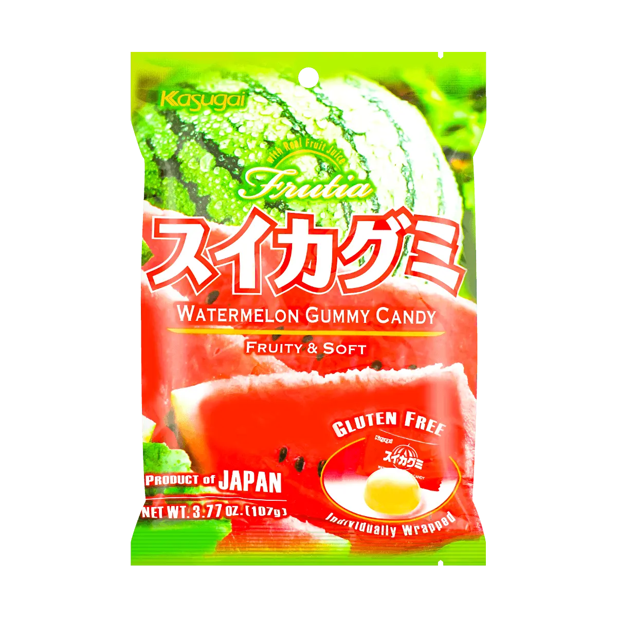 Kasugai Watermelon Gummy Candy 107g - Authentic Japanese Fruit Juice Snacks
