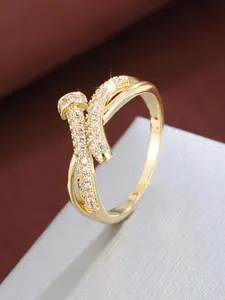 Women's Elegant Nut Design Rhinestone Decorated Ring, Exquisite Trendy Ring, Fashionable Jewelry for Women As Gift, Geometric Design Ring, Statement Rings, Maximalist Jewelry, Copper Rings