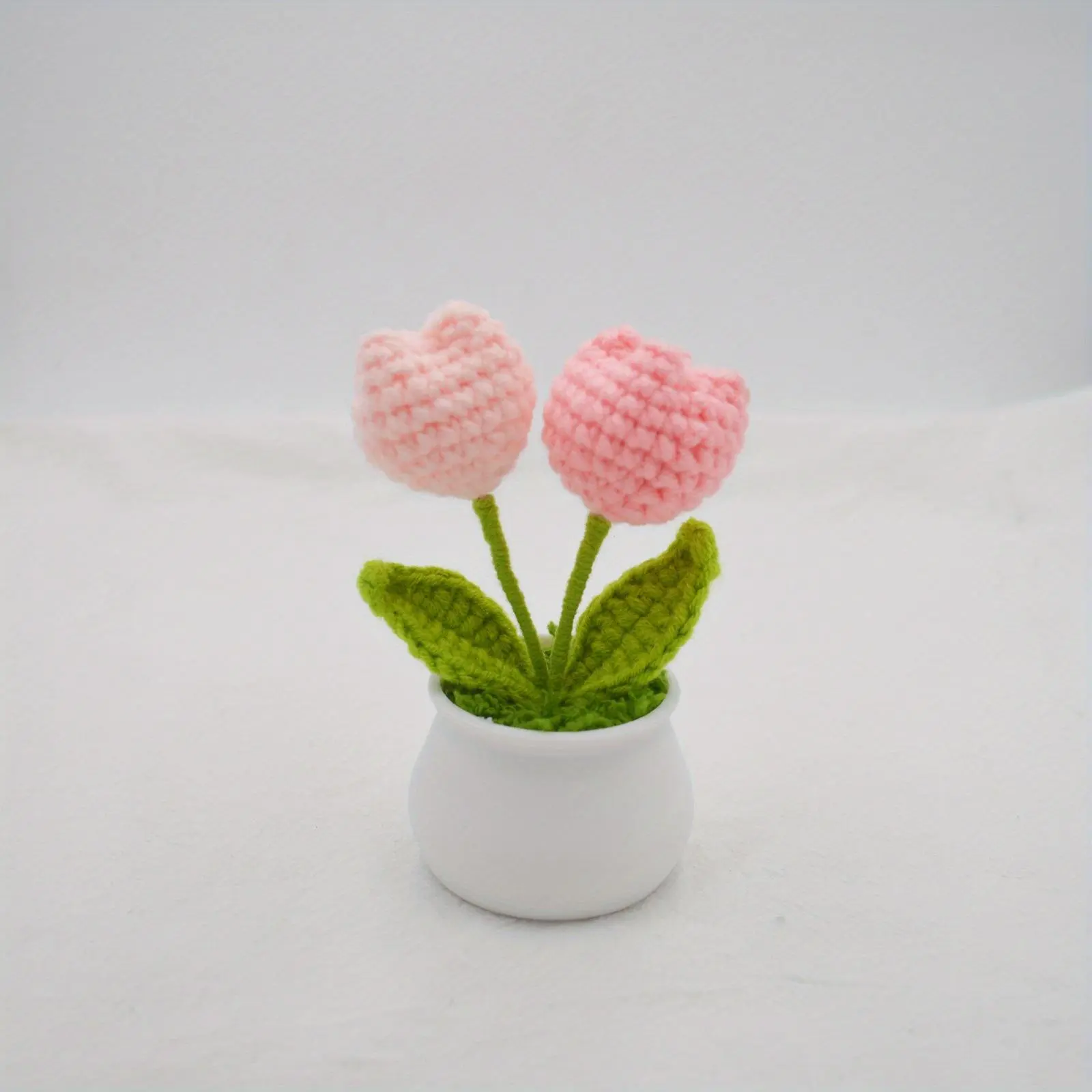 Crochet Tulip Flower Potted Plant Ornament, Handmade Knitted Tulip Flower Ornament, Home & Car Decor, Artificial Potted Flower, Artificial Flower Decorations, Artificial Floral Ornaments, Fake Floral Decor, Decorative Flowers