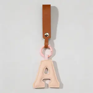 Elegant Initial Keychain - Stylish PU Leather Monogram Keyring with Wristlet, Perfect for Bags and Daily Use