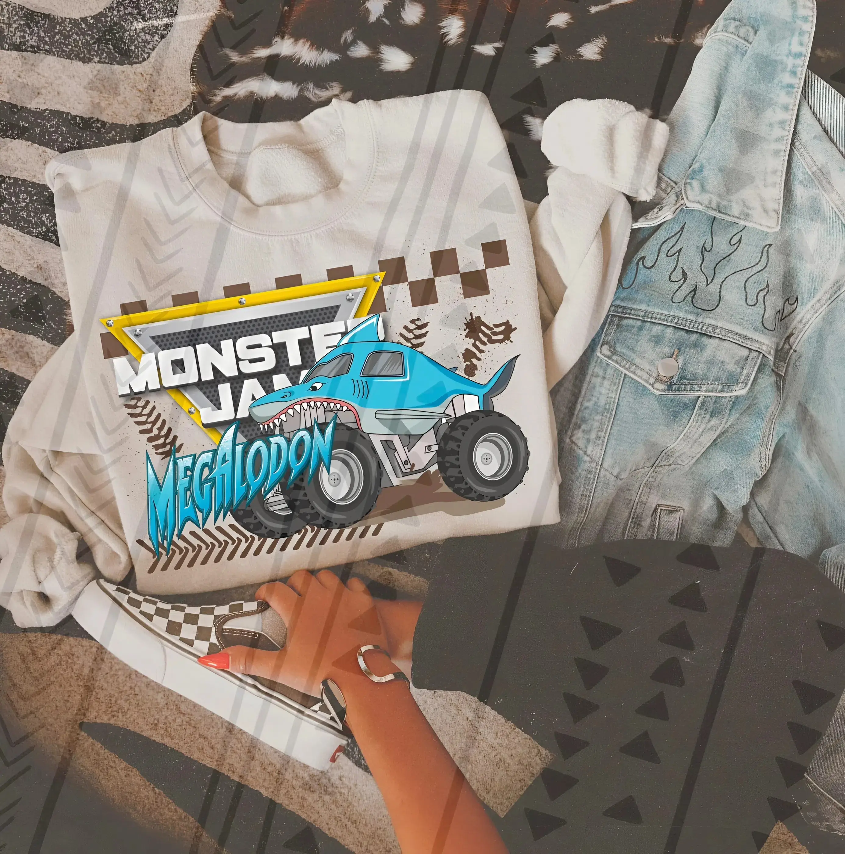 Monster Jam Megalodon Youth and Adult shirt, Racing Checkered Graphic Tee, Monster Jam shirt, Monster Truck shirt, Off-Road Motorsports Tee, Monster Truck Fan Gift, Youth clothing, summer outfit, Racing Fan Gift