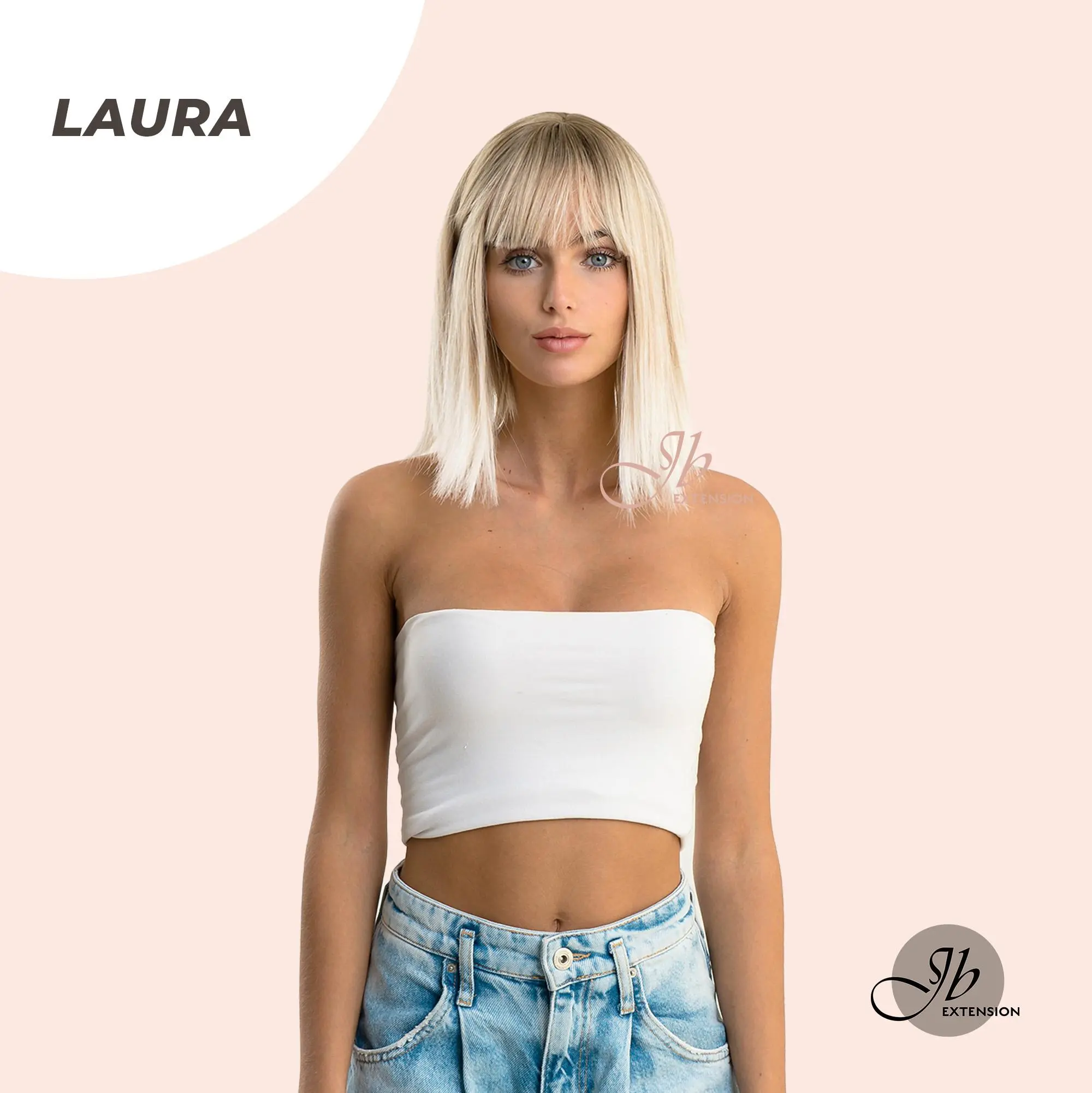 JBEXTENSION 12 Inches Straight Mix Blonde Wig With Bangs LAURA BLONDE