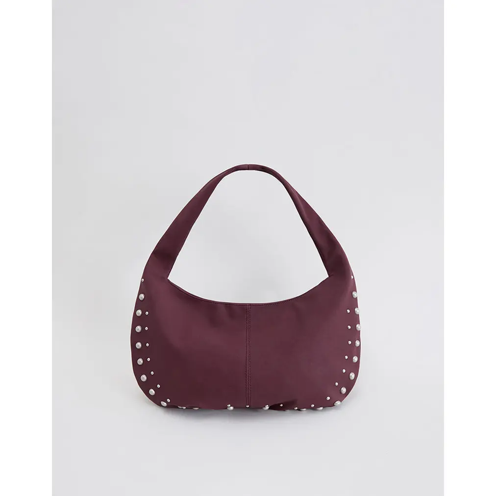 Studded Slouch Bag in Burgundy