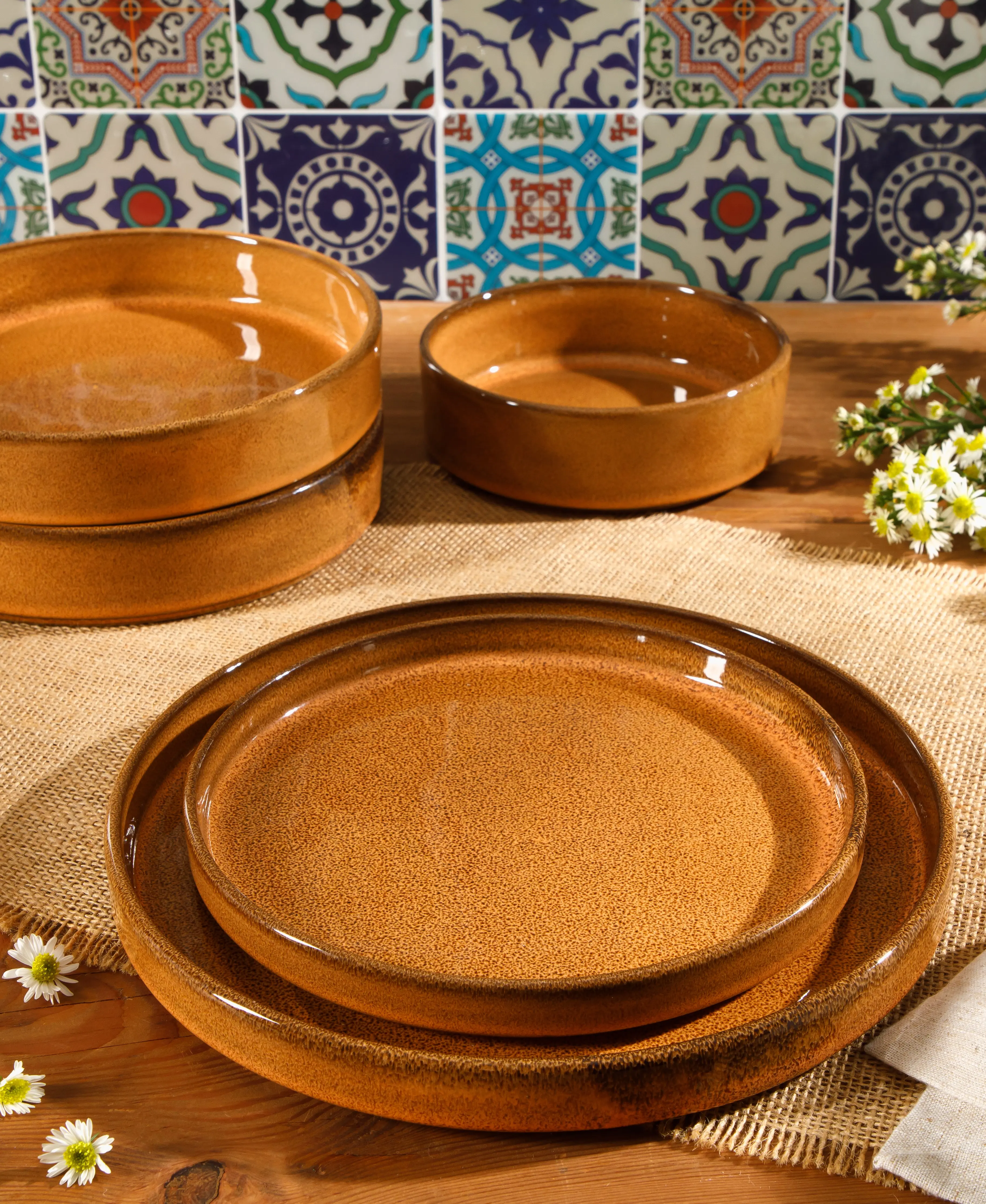 Santorini Mist - 16-Piece Dinnerware Set for 4 - Reactive Glaze Terracotta