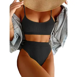 Bathing Suits Women - Plus Sized Bathing Suit & High-Waisted Tummy Control Bikini Set |   Ribbed Crop Top & Brazilian Cut (Beach Body Confidence)-Easter gifts