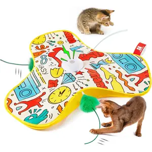 PAWHM Interactive Cat Toys Rechargeable Moving Concealed Feathers Real Mouse Squeaky Touch Activated Exercise Toys for Indoor Bored Adult Cats Automatic - String