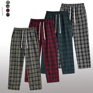 Men's plaid pants with drawstring waistband, regular fit, unisex, pocket design, suitable for home or outdoor wear