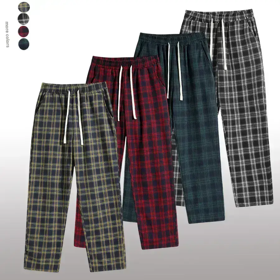 Men's Unisex Casual Plaid Pants with a Regular Straight-Leg Fit, Drawstring Waistband, and Pockets for All-Season Loungewear, Men's Pants, Easy Lounge-To-Outdoor Versatility, No, Fitted