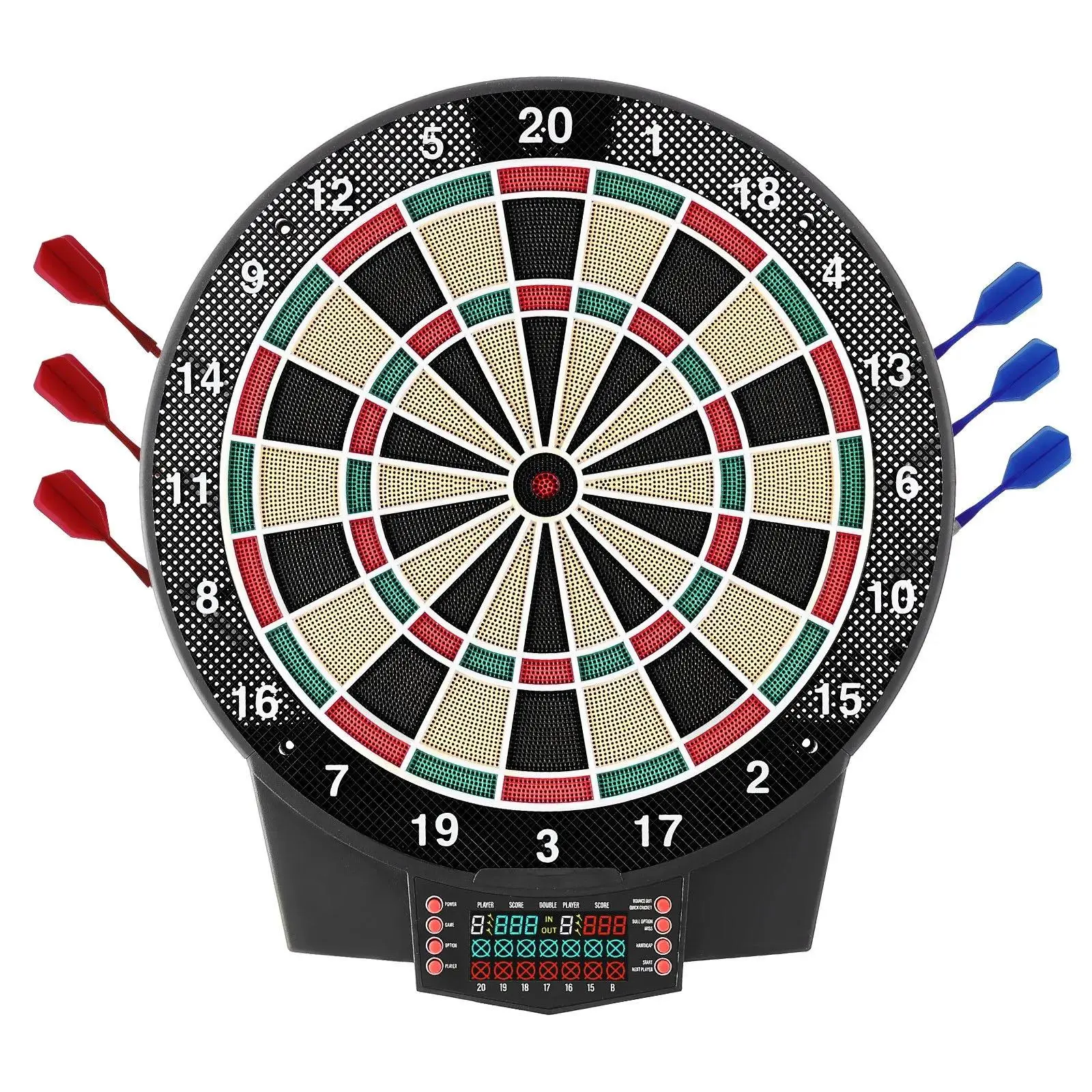 Upgraded 15.5-in Electronic Dart Board Set, 43 Game Modes & 320+ Variations, Real-Time Color LCD Scoring Screen, 8-Player Multiplayer, Wall-Mounted Safe Design, 6 Darts & 50 Soft Tips Complete Accessories