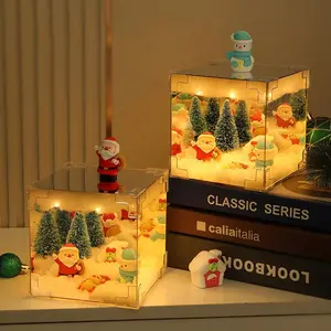 DIY Cube Mirror Lamp, USB Powered Magic Cube Night Light, DIY Snowman Tree Lights Material Kit, Holiday Festival Gift Night Light