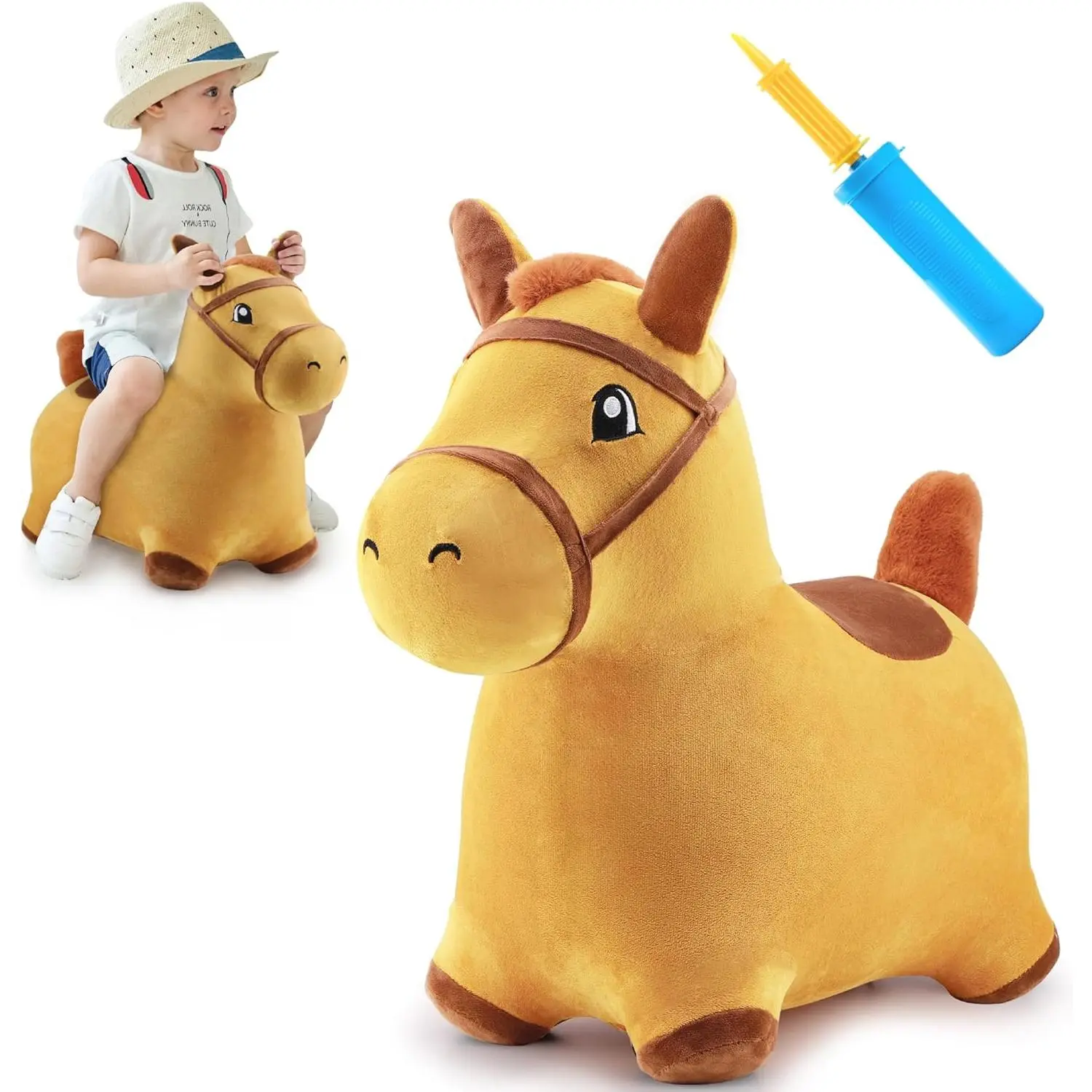 Plush Ride-on Horse Bouncy Hopper, Inflatable Animal Theme Toy for Toddlers, Unisex Indoor & Outdoor Bouncer for Ages 18-24 Months+, Inflatable Hopper, Single Unit