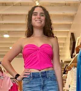 Hot pink twist front tube crop top