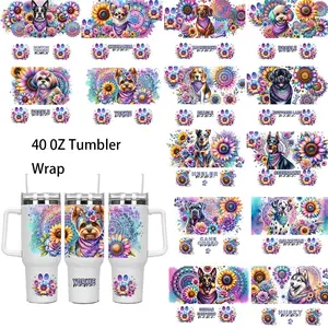 3 Set of 40 Oz UV DTF Cup Stickers, Cute Dog Pattern 3D Decals, Durable Mixed Color Transfer Paper, Perfect for DIY Projects, Adhesive Decals