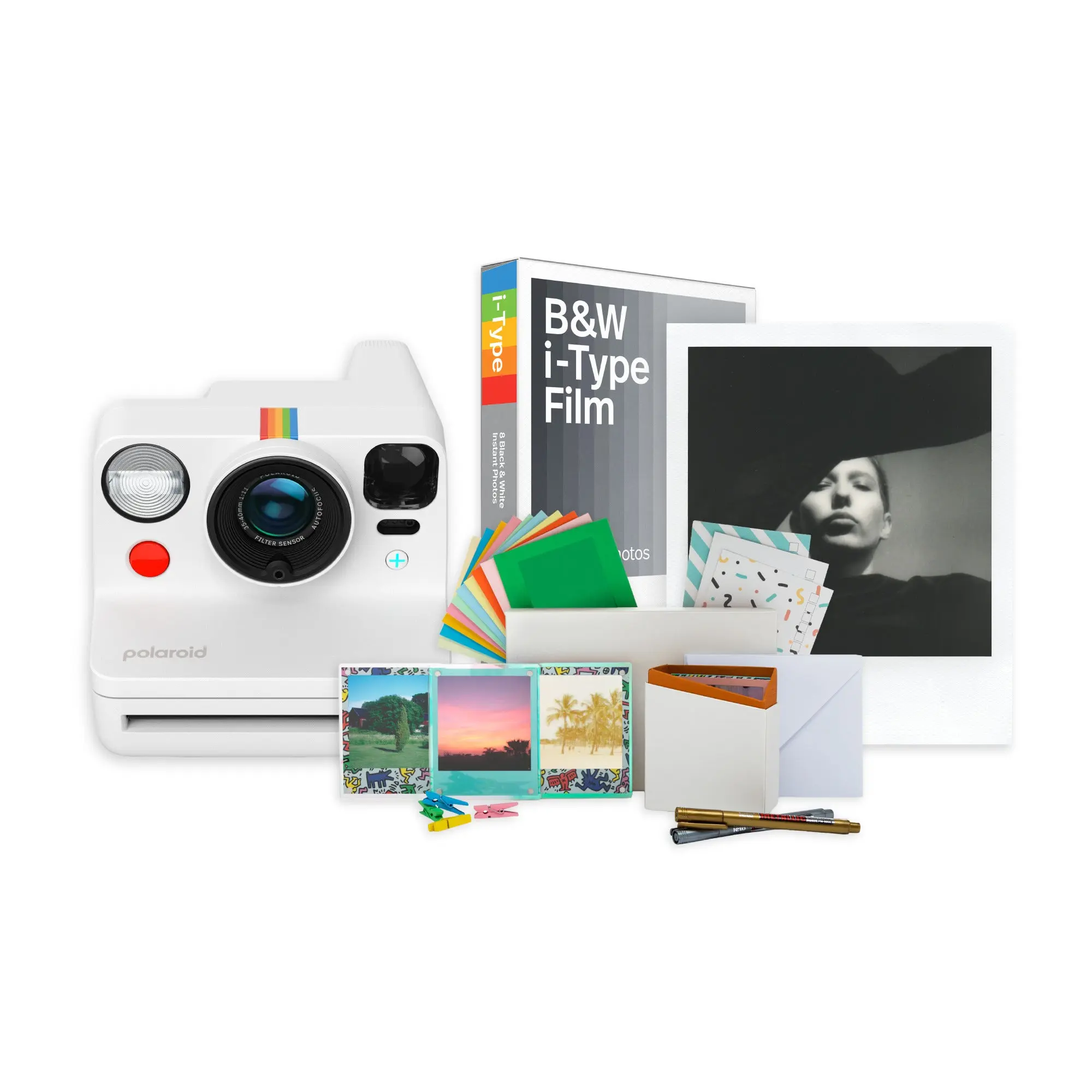 Polaroid NOW+ Generation 2 Instant Camera (White) – Mobile-Friendly Instant Camera with Manual Lens, Film Kit, Black & White Film, Double Exposure Feature, Party Decor Compatibility, and Storage Box, Classic
