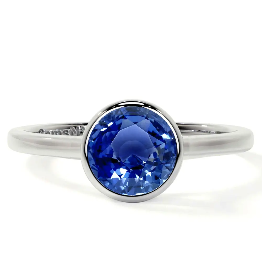 Bezel Set Round Blue Sapphire Solitaire Ring (1.05cts.)- RBS002-6X6-AAA