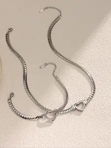 Elegant Stainless Steel Heart Necklace Set for Women, Trendy Fashion Clavicle Chain & Bracelet, Unique Luxury Design Non Tarnish Jewelry Gift, Jewelry Sets