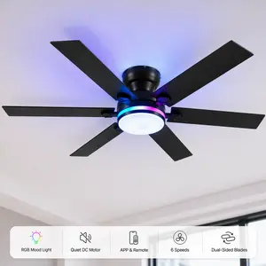 Kviflon 46" White Low Profile Ceiling Fan with Lights Modern Flush Mount Reversible DC Motor Dimmable 6 Speeds Indoor Lighting Noise-Free 35dB Low Noise LED Memory Function 8900XD