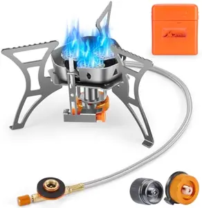 WADEO 6800W Windproof Camping Stove, Camping Gas Stove with Piezo Ignition and Two Fuel Canister Adapter, Backpacking Stove, Portable Stove for Outdoor Backpacking Hiking and Picnic