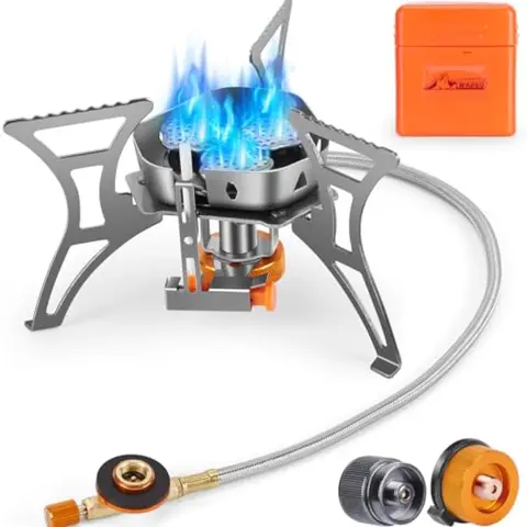 WADEO 6800W Power Windproof High-Temperature Resistant Camping Stove - Compact Camping Equipment with Piezo Spark Ignition, 3 Fuel Adapters, Anti-Corrosion, Flame Control for Backpacking, Emergency Prep