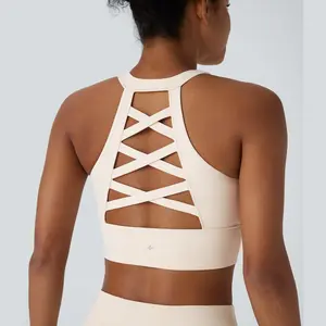 Halara Softlyzero Plush Crisscross Backless Racerback Contrast Mesh Cropped Yoga Tank Top