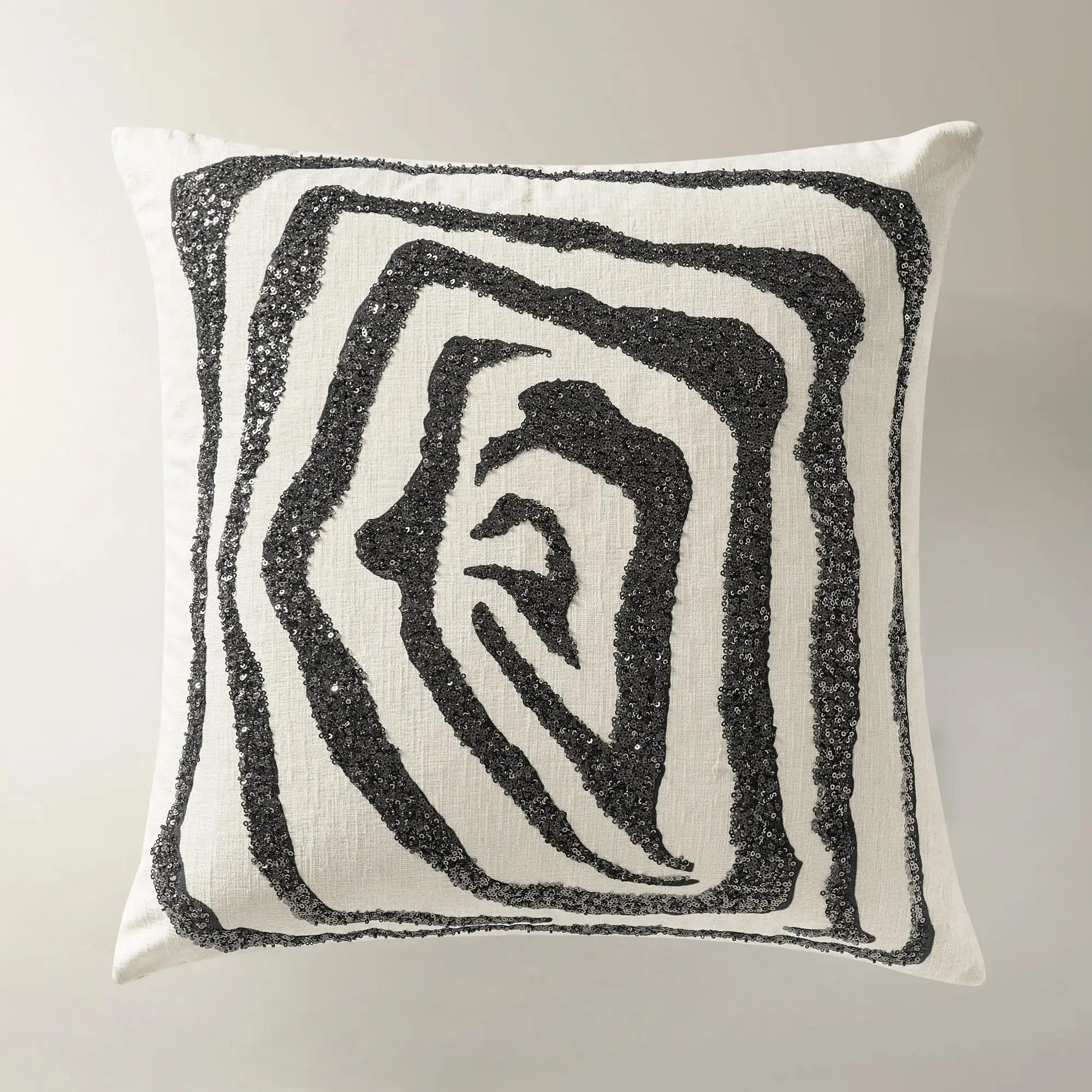 Z Gallerie Jael Embellished Abstract Animal Pillow 20" - Black/Ivory / Bronze/Ivory