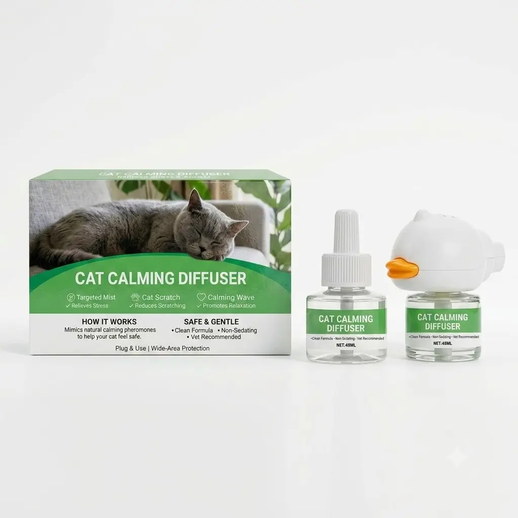 Cat Calming Pheromone Diffuser Bottle - Vet-Recommended, Non-Sedating, 48ml Plug-In for Wide Room Coverage, Safe for All Cats, Clean Scent for Stressful Situations