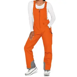 Women's Sleeveless Ski Overalls, Adjustable Shoulder Strap Jumpsuit, Side Pocket Long  Clothes Overalls Front Zipper Waterproof Adjustable Shoulder Strap Thermal Windproof