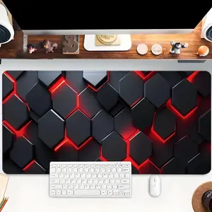 3D Red and Black Mouse Pad Geometric Desk Mat Extended XL MousePads Office Desk Accessories- Multicolor Non-Slip Stitched Edge Computer Mat For Desk 35.4x15.7 Inches Rubber Base Keyboard Pad for Office & Home Corporate Work Desk Accessories