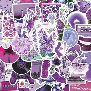 50pcs Purple Aesthetic Trendy Stickers Pack, Diy Sticker, Waterproof Mystic Retro & Cute Decals for Laptop, Water Bottle, Journal & Scrapbook, Purple Lover Gift, Diy Decorative Stickers
