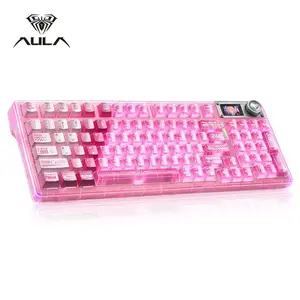 AULA F98Pro V3 transparent mechanical keyboard, Gaming keyboard, multi-function knob, RGB lighting effect, smart screen display, dual-mode game office, lasting battery life, suitable for computer/notebook devices, compatible with Windows/Mac/iOS syste