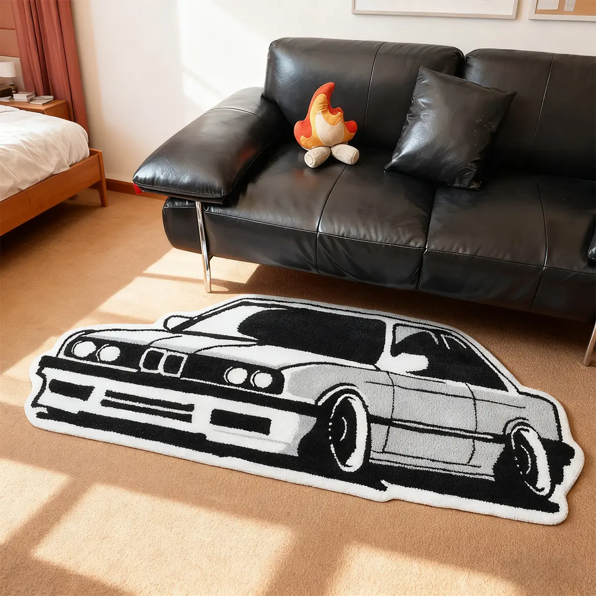 Cartoon car shaped rug, 1 count long rug, soft and comfortable indoor decorative rug, fluffy bedside mat, Shaggy Fuzzy Rugs, suitable for home bedroom living room, room decor, suitable for boys' room decoration and daily use, Shaggy Area Rug