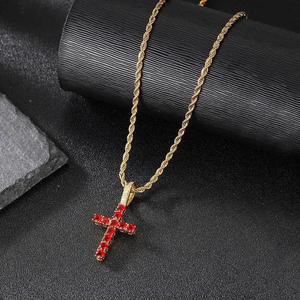 Men's And Women's Diamond Zircon Cross Necklaces, Hip-hop Religious Style Pendants, Multi-color Fashion Accessories Men's And Women's Diamond Zircon Cross Necklaces, Hip-hop Religious Style Pendants, Multi-color Fashion Accessories
