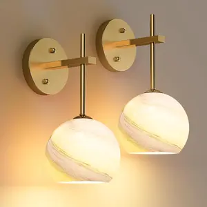Wall Sconces Set of Two, Wireless Battery Operated Wall Decor with Remote, Glass Shade, Upward and Downward Installation, 12 RGB Colors and 3 CCT Options