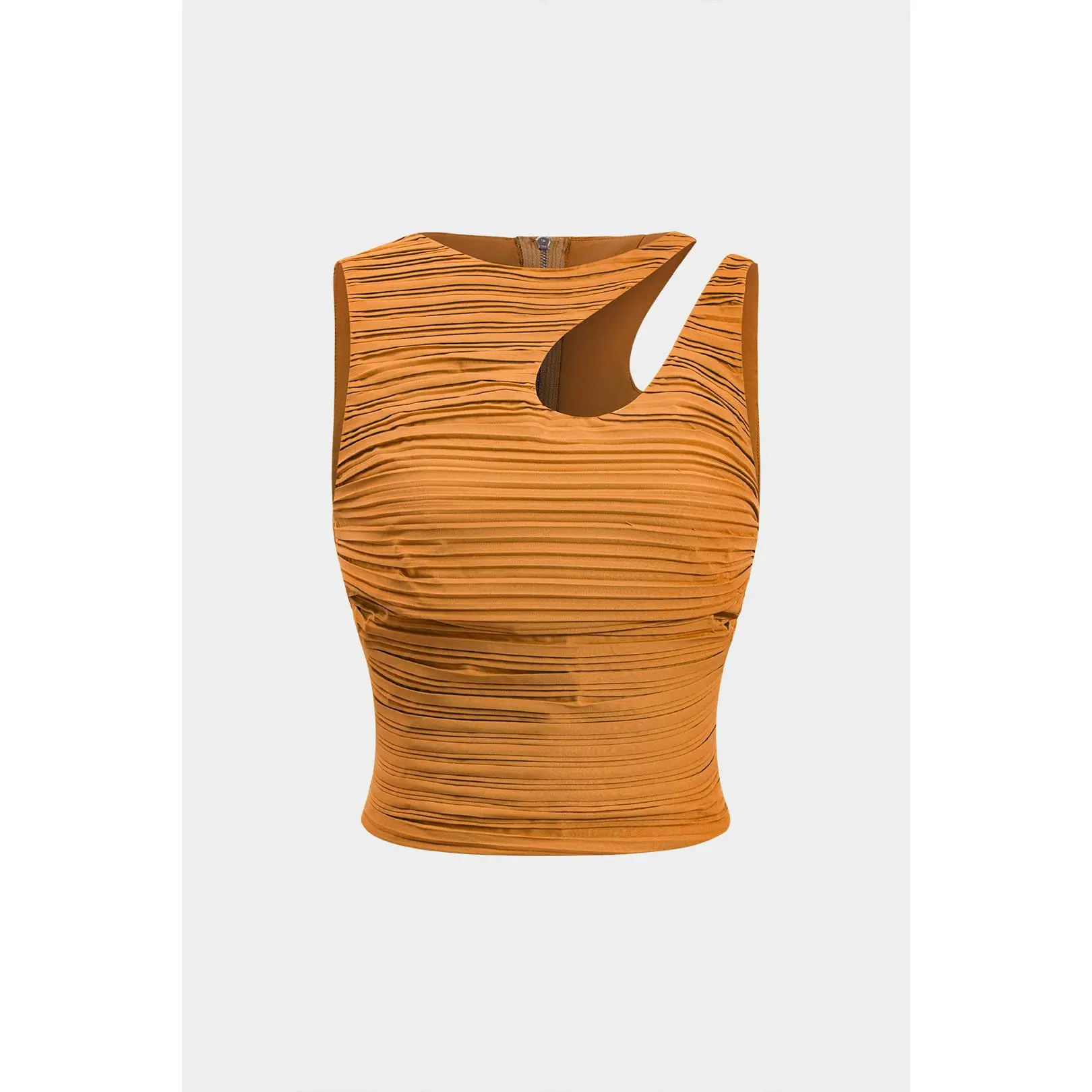 Pleated Cut Out Zipper Tank Top