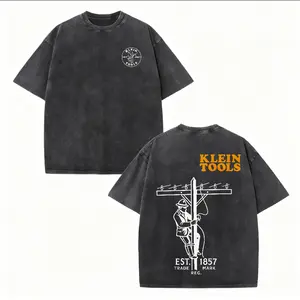 Klein Tools Lineman T-Shirt - Retro Printed Style, featuring patriotic themed fellow lineman graphic, casual crew neck short sleeve top, vintage "Established in 1857" print, unisex and ideal gift choice, outdoor workwear style street fashion casual top