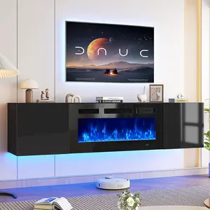 【2 Packages Shipping】oneinmil 70" Floating TV Stand with 36" Electric Fireplace, Wall Mounted Fireplace Entertainment Center with Storage, Fire Place TV Console for Living Room