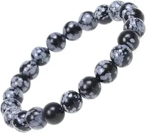 【Snowflake quartz】Snowflake Obsidian Bracelet Healing Crystal Bracelet for Women and Men，Elastic Adjustable Size Gemstone Bead Bracelet