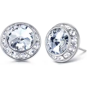 MILACOLATO Rhinestone Dance Competition Earrings for Women s Hypoallergenic Crystal Stud Earrings 15mm Halo Stud Earrings for Dance Competitions Stage Performance Wedding Bridal Party Earrings