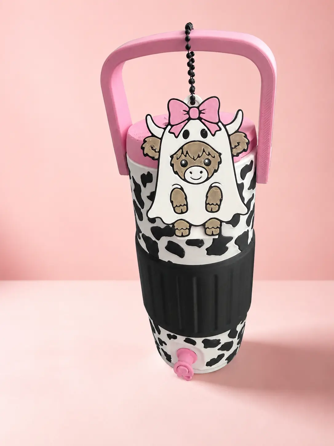 Handmade Cute Ghost Theme 3D Printed Pink Highland Cow Print Can Cooler - Kitchenware Drinkware Accessory