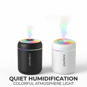 Colorful Light Mini Humidifier: Quiet Portable USB Cool Mist Diffuser, Personal Space Air Humidifier for Bedroom & Desk (Black/White Edition)