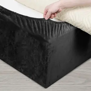 Velvet Bed Frame Cover, Bed Base Wrap Cover, Alternative to Traditional Valance Bed Sheet Skirt Cover, Fully Elastic Around The Base of Your Bed, Easy to Install (Black, Cal King Bed :70-75")
