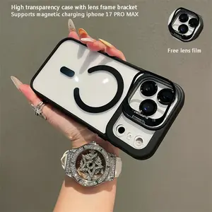 Durable Magnetic Protective Case & Cover for iPhone 17 Pro Max with Metal Foldable Kickstand & Lens Guard | Upgraded Premium Multi-Functional & MagSafe Compatible | Shockproof, Anti-Slip, Slim Comfort Grip in High-Quality Clear Acrylic & TPU