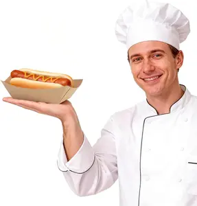 Disposable Kraft Paper Food Trays 2lb 100 Count, Oil Leak Proof Paper Food Boats & Hot Dog Trays, Disposable Serving Boats for Gameday, BBQ, Party, Burgers, Tacos, Fries