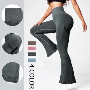 Women Seamless Flared Leggings - High Waist Tummy Control, Athletic Wide Leg, Skinny Pant for Gym, Yoga, and Casual Wear