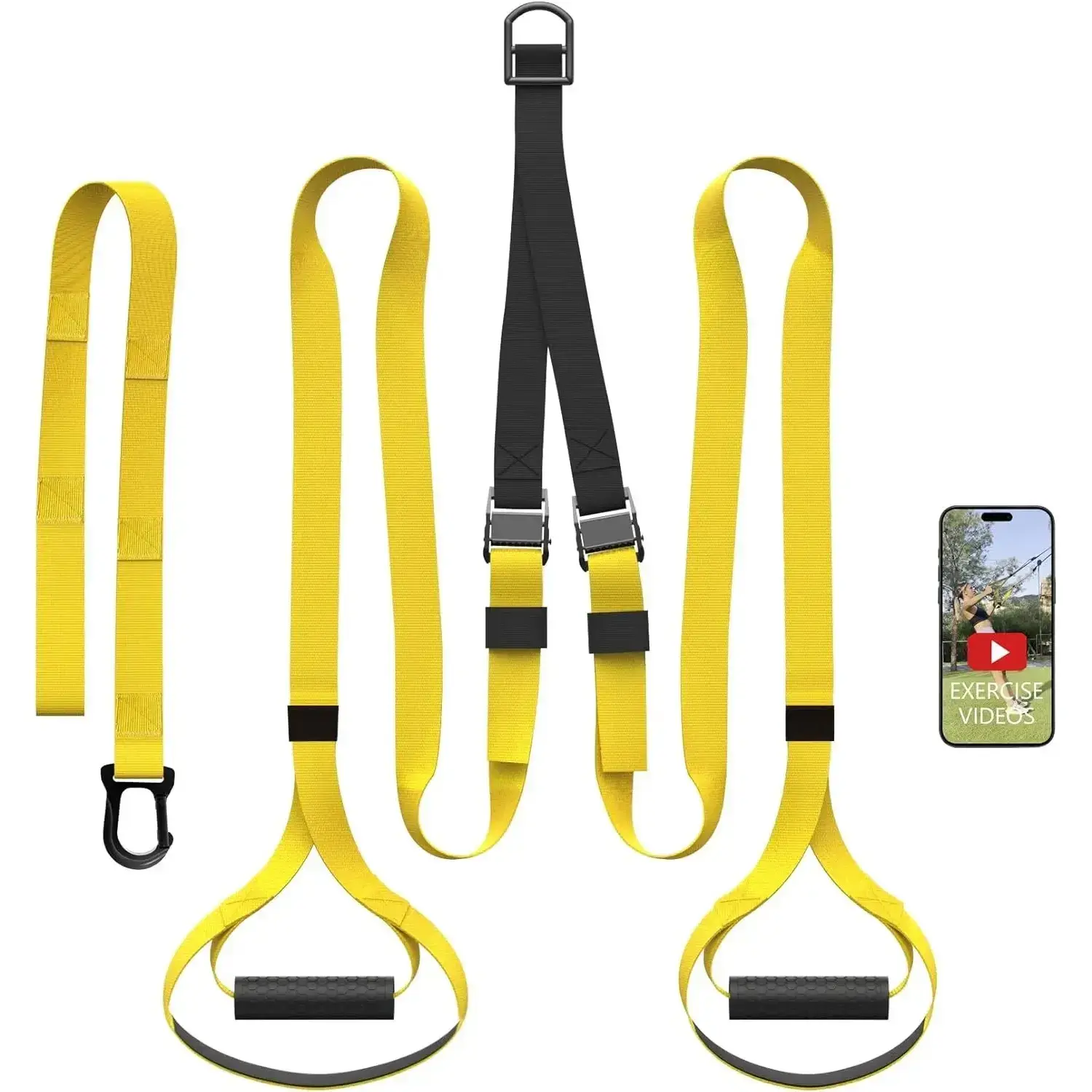 Suspension Bodyweight Fitness Training Kit - Portable Nylon Straps Home Gym Trainer with Adjustable Resistance, Door Anchor, Dynamic Movements Support, Intense Pull-Ups Compatibility for All Fitness Levels, Build Muscle, Lab Tested, 1-Second Setup, Integr
