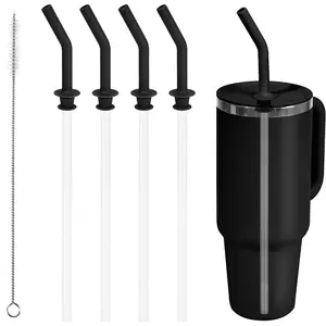 4 count Press In Straw fit Hydroflask, Tumbler Accessories for  Tumbler, Straws Replacement for 40 oz tumbler, fit Hydroflask 20/28/32 oz, Black