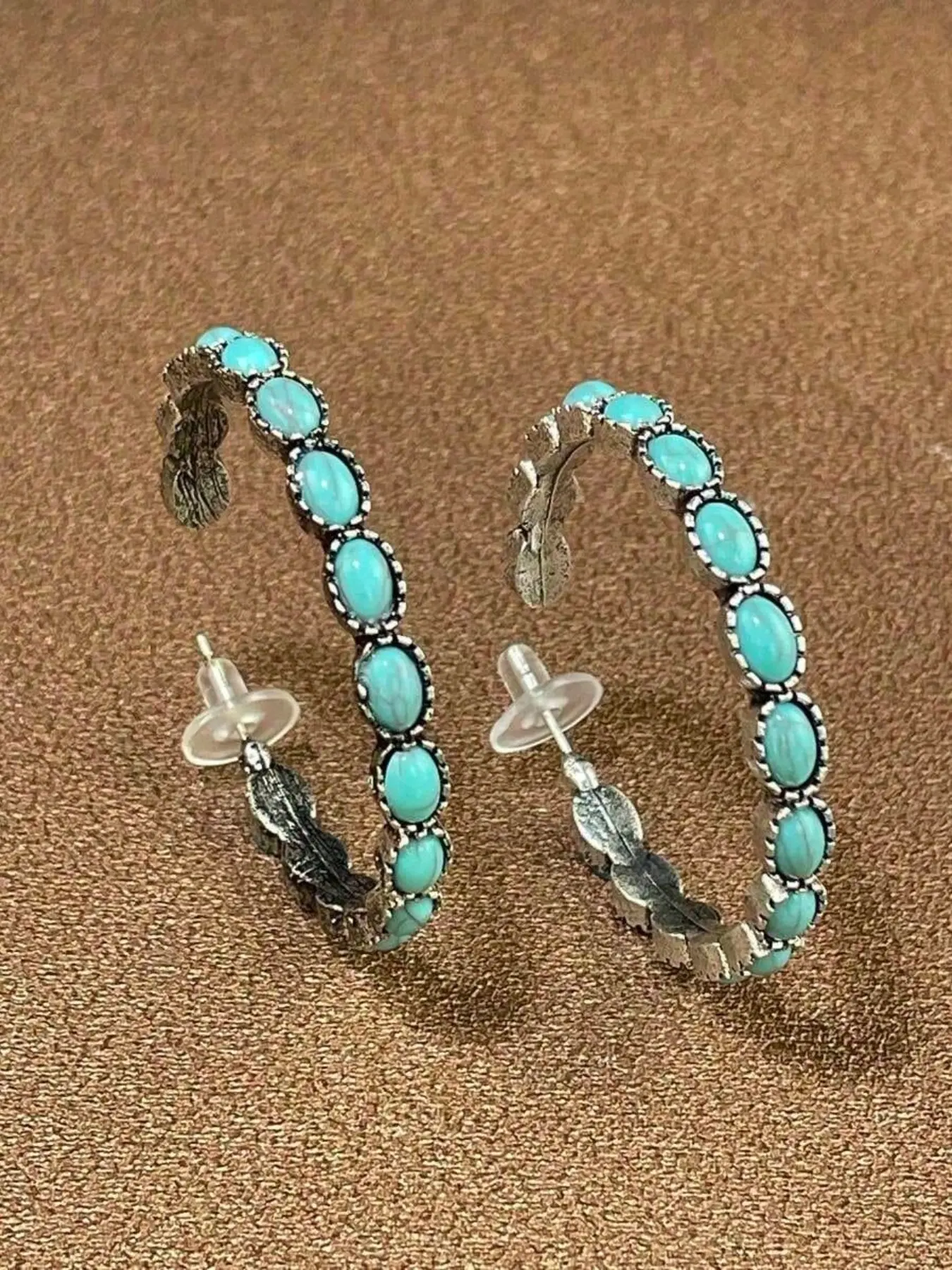 Vintage Turquoise Ethnic Style Elegant Oval Turquoise Waterdrop Hollow Out Earrings, Boho Jewelry for Women, Unique Accessory