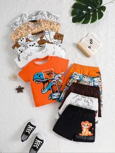 Boys' Tiger Lion Spider Bear Dinosaur Short Sleeve Shorts Set, Cute Casual Clothing, Perfect for Outdoor Daily Wear, Gift for Grandson, Clothing Sets