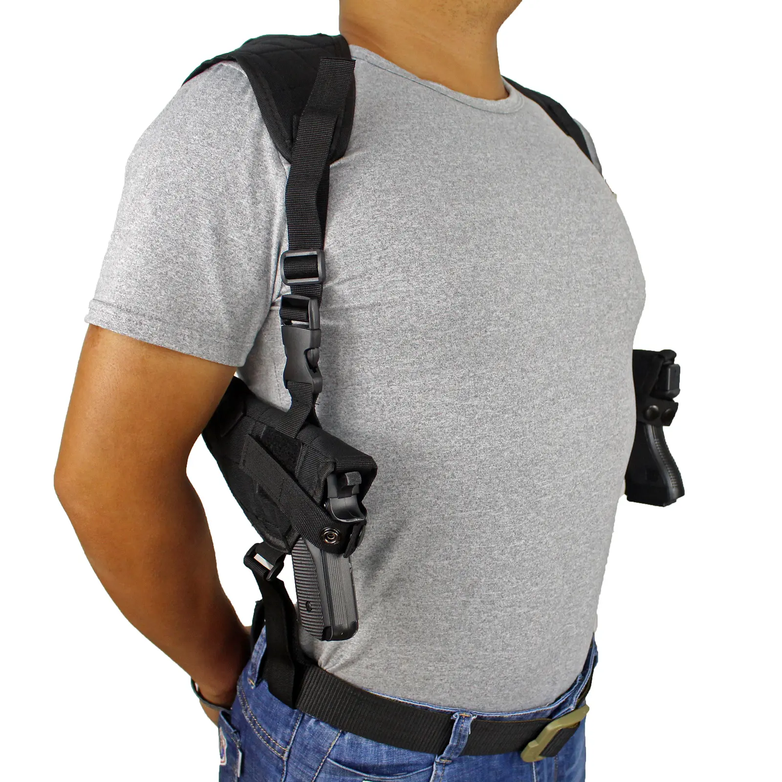 Nylon Unisex Shoulder Pistol Holster - Adjustable Vertical Concealment, One-Size-Fits-All Double Draw for Compact to Large Handguns