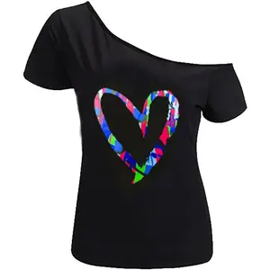 Women’s Short Lips Print Causal Off The Shoulder Plus Size T-Shirt TopsGift